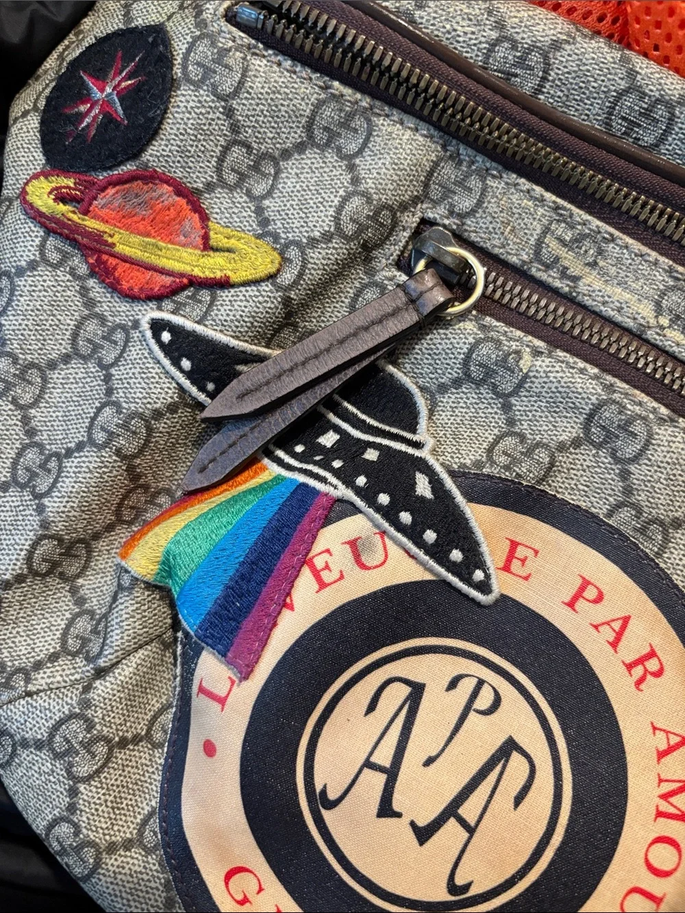 Gucci Beige Monogram Belt Bag with Colorful Patch Accents